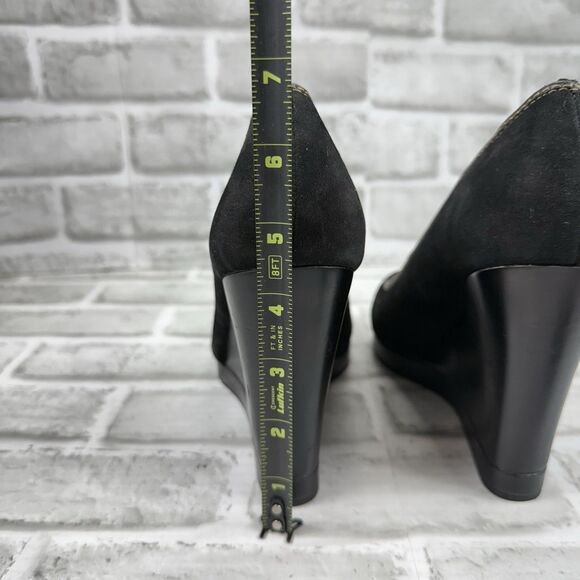 Coach Tabby Peep Toe  Classic Coach Logo Heels Pumps Size 8.5 Wood Wedge - Picture 7 of 10